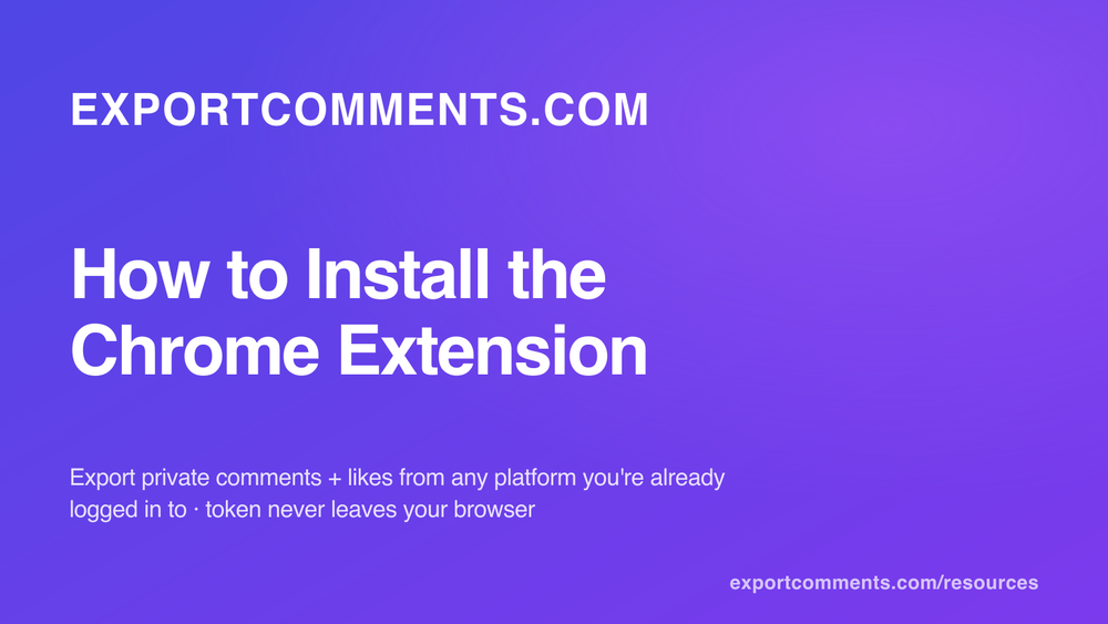 ExportComments Chrome Extension cover showing the toolbar icon active on Facebook, Instagram, Discord, and LinkedIn